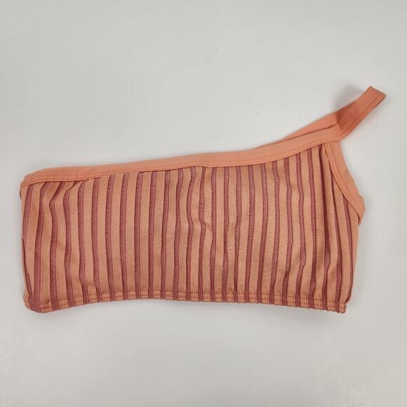L*Space Axel Bikini Top One Shoulder in Two Tone Rib Orange Size Small NWT - Picture 2 of 6